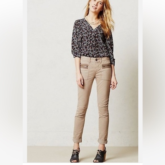 Anthropologie PILCRO Jeans MOTO ZIP Twill Skinny Jeggings Pants Zippers 4 NWT - Picture 1 of 3
